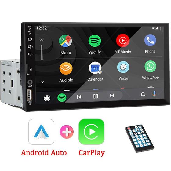 Imagem de Central Multimídia MP5 1Din Com tela de 7, Bluetooth, CarPlay e Android Auto, USB o Compatível com Câmera de Ré