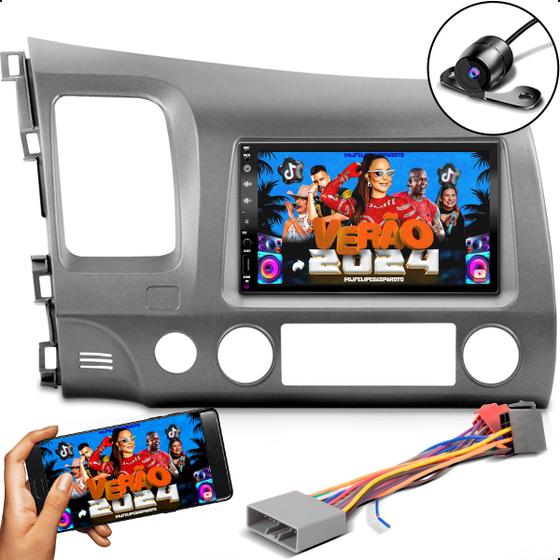 Imagem de Central Multimidia Mp5 2 Din 7 Polegadas Esp. Android Ios Usb Bluetooth Com Moldura compatível Honda Civic 2007 a 2011 + Câmera ré e Chicote Plug Play