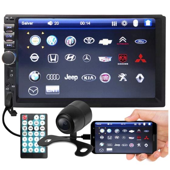 Imagem de Central Multimídia Mp5 2 Din Espelhamento Android Auto Carplay Ios Câmera Ré Bluetooth Usb Sd Aux Logo Montadora Carro