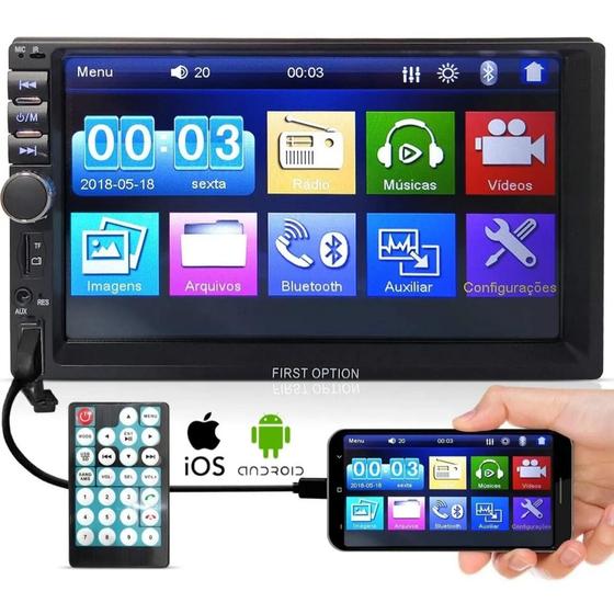 Imagem de Central Multimidia Mp5 2 Din Espelhamento Android e Ios Bluetooth Usb Fm