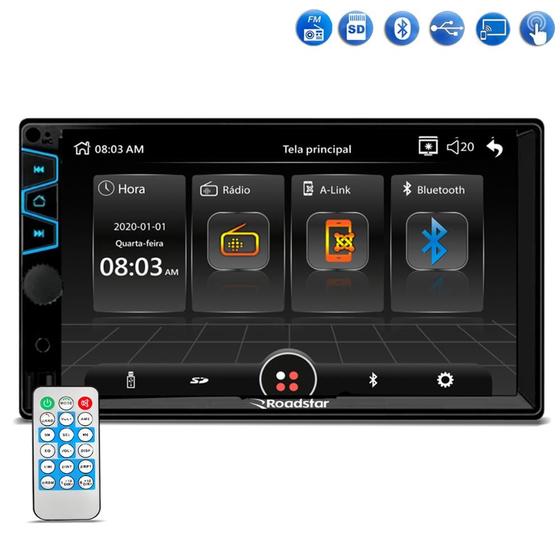 Imagem de Central Multimídia MP5 2 Din Roadstar RS404BR Tela 7 Espelhamento Bluetooth USB SD AUX