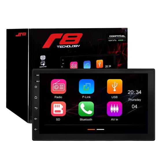 Imagem de Central Multimídia MP5 Bluetooth 7" Pol com CarPlay e Android Auto 2Din JR8 - JT30MCAR7