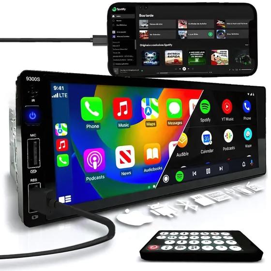 Imagem de Central Multimídia Mp6 Radio 1 Din Som Automotivo Bluetooth Spotify Usb Sd Touch Espelhamento