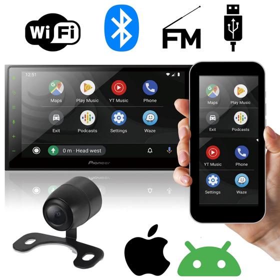 Imagem de Central Multimídia Pioneer 2Din 6.8" BT Espelhamento para Android e IOS TV FM USB + Câmera de Ré Borboleta Universal