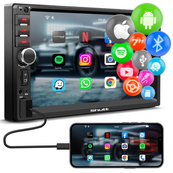 Imagem de Central Multimídia Shutt Miami 2 Din 7" Bluetooth Espelhamento Android Iphone Waze Spotify USB MP5