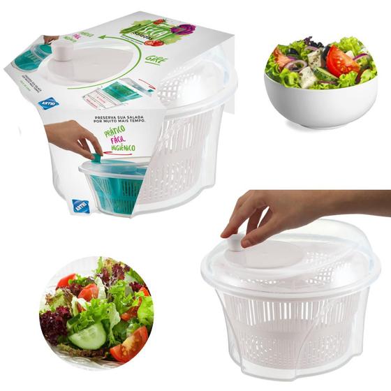 Imagem de Centrifuga Seca Secador De Salada Verduras Manual Plastico 4,5L Grande Prático