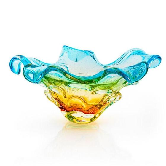 Imagem de Centro De Mesa Cristal Murano Azul E Âmbar São Marcos 45Cm