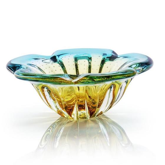 Imagem de Centro De Mesa Cristal Murano Verde E Âmbar São Marcos 24Cm