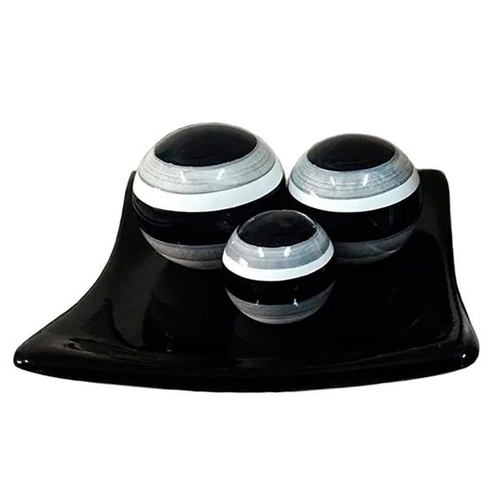 Imagem de Centro de Mesa Prato 3 Esferas em Cerâmica Decor - Black Silver