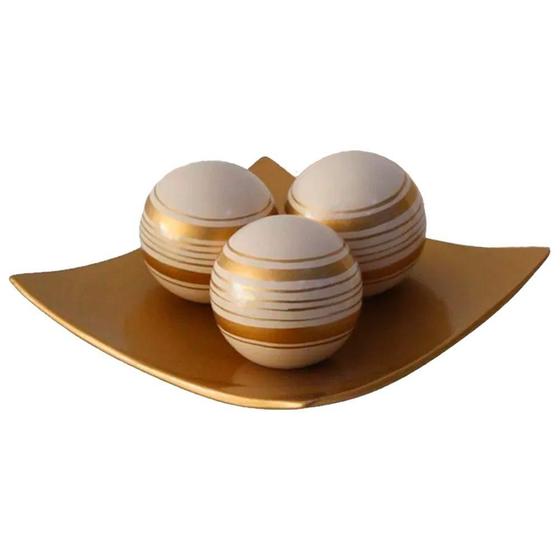 Centro de Mesa Prato 3 Esferas em Cerâmica Decor - Gold White Menor preço em Centro de Mesa Prato 3 Esferas em Cerâmica Decor - Gold White