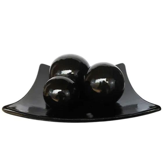 Imagem de Centro de Mesa Prato 3 Esferas em Cerâmica Decoração Black