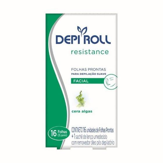 Imagem de Cera Depilatória Facial Depi Roll Resistance Algas com 16 folhas prontas + 1 sachê pós-depilatório