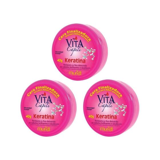 Imagem de Cera Finalizadora Capilar Muriel 40G Queratina - Kit Com 3Un