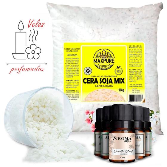 Imagem de Cera Mix Soja Lentilhada 1Kg + 2 Essencias 30Ml Flor De Figo