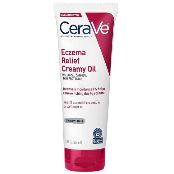 Imagem de Cerave Eczema Alívio Óleo Cremoso do Corpo  Creme anti coceira para Eczema & Hidratante para Pele Seca com Aveia Coloidal, Ceramides e Óleo de Açafrão  8 Onças