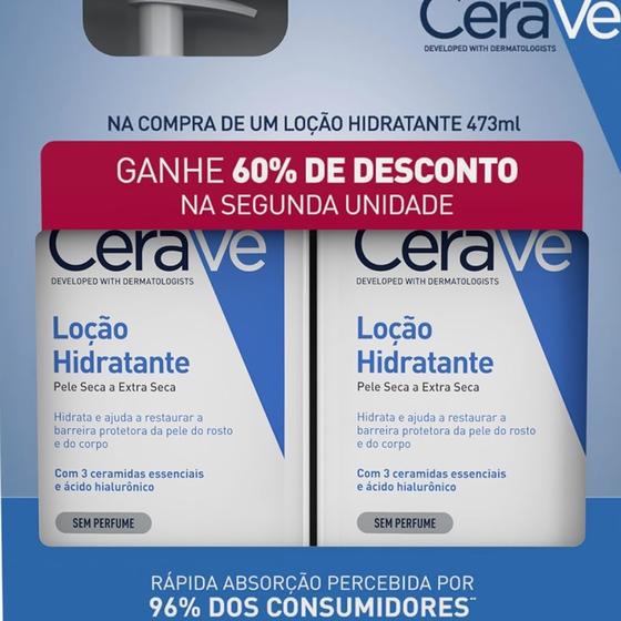 Cerave Loção Hidratante pele Seca A Extra Seca Sem Perfume 473ml e Ganhe Desconto de 60% 2 Unidade
