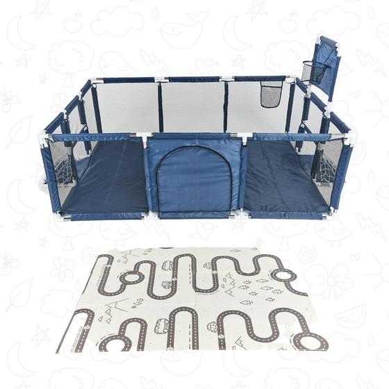 Imagem de Cercadinho Asafe Confort Premium Azul + Tapete Infantil de Atividades