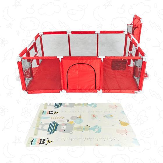 Imagem de Cercadinho Asafe Confort Premium Vermelho + Tapete Infantil de Atividades