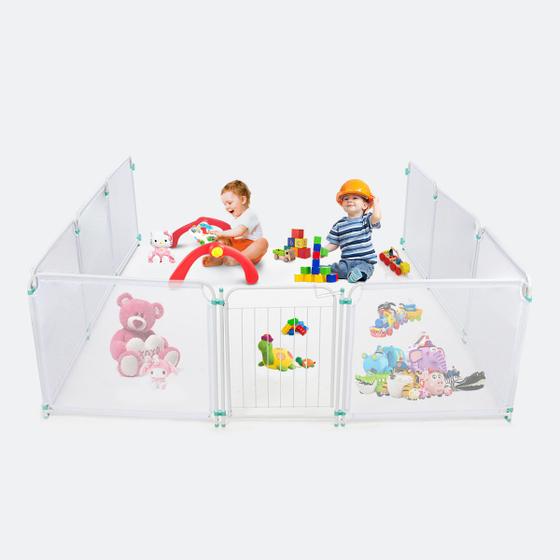 Cercado C/ Tela Chiqueirinho 8 Grades e Portão Baby Infantil Bebê Prático Menor preço em Cercado C/ Tela Chiqueirinho 8 Grades e Portão Baby Infantil Bebê Prático