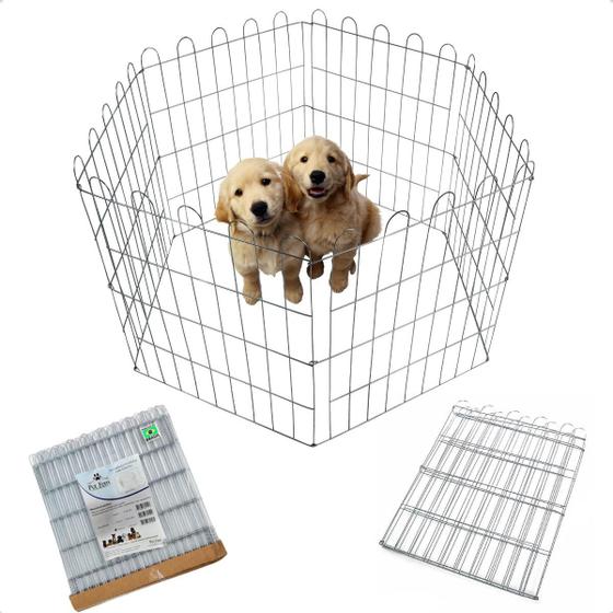 Imagem de Cercado Grade 60x60 de 6 Peças Para Cachorro Porte Pequeno e Médio Cercadinho Desmontável Retrátil De Arame Galvanizado