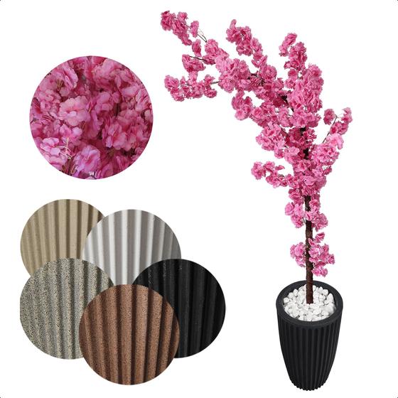 Imagem de Cerejeira Japonesa Artificial Curvada Rosa Bebe Grande Vaso Decorativo