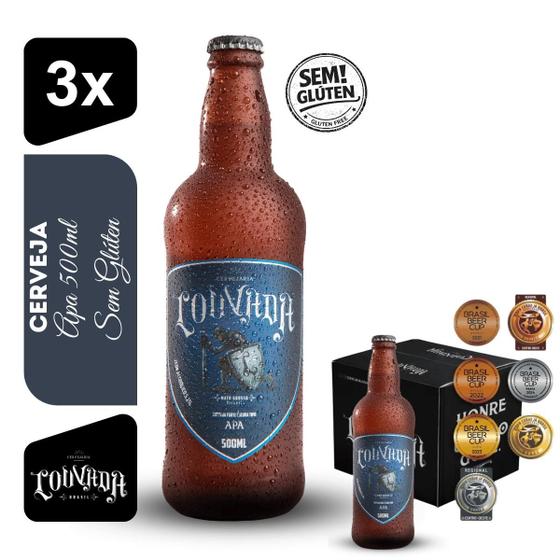 Cerveja APA Cervejaria Louvada 500ml Kit 3 unidades Sem Glúten