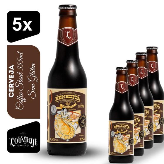 Cerveja Coffee Stout Benedita Cervejaria Louvada 355ml Kit 5 un Sem Glúten