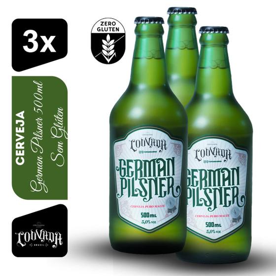 Cerveja German Pilsner Cervejaria Louvada 500ml Kit 3 unidades Sem Glúten