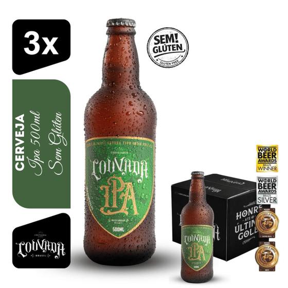 Cerveja Ipa Cervejaria Louvada 500ml Kit 3 unidades Sem Glúten
