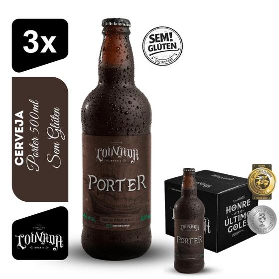 Cerveja Porter Cervejaria Louvada 500ml Kit 3 unidades Sem Glúten