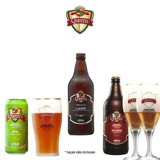 Imagem de Cerveja Queens Weiss 600ml + Lager 600ml + Lata IPA 473ml