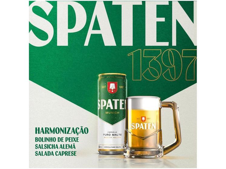 Lata de cerveja Spaten com design clássico