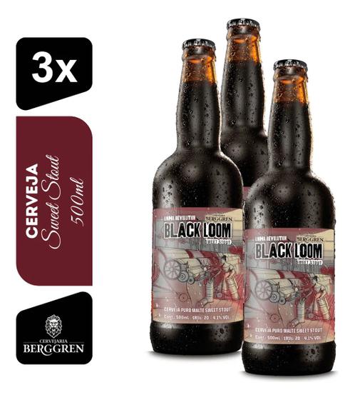 Cerveja Sweet Stout Black Loom Cervejaria Berggren 500ml Kit 3 unidades