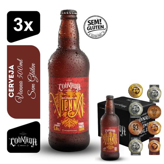 Cerveja Vienna Cervejaria Louvada 500ml Kit 3 unidades Sem Glúten