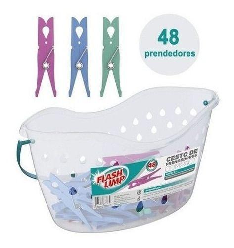 Imagem de Cesta Com 48 Pregadores De Roupas Prendedores Varal Flash