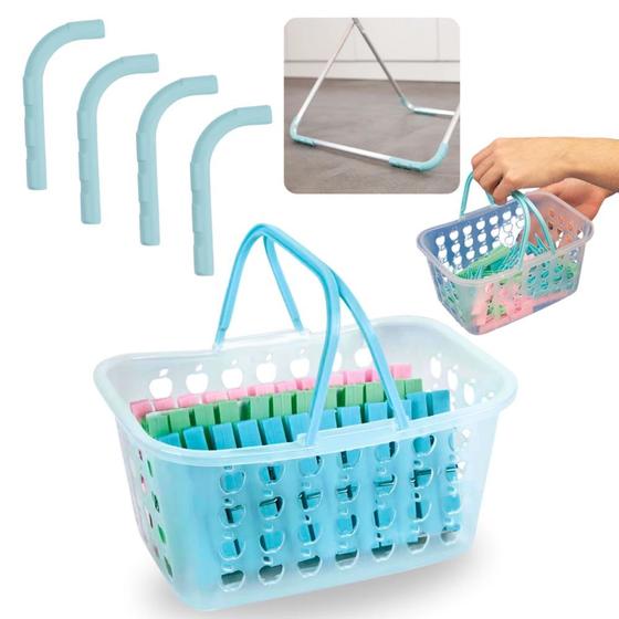 Imagem de Cesta com Alca e 36 Prendedores de Roupa Lavanderia + Kit Protecao para Varais Mor