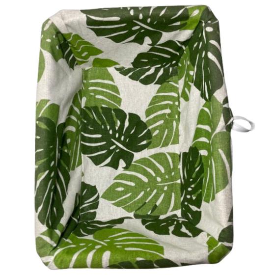 Imagem de Cesta com Tecido Retangular  Folhas Grande 37cm - Mundiart