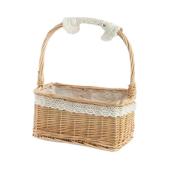 Imagem de Cesta de Armazenamento de Vime em Meia Lua com Alça - Pequena e Ideal para Piquenique