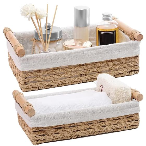 Cesta de armazenamento DUOER, corda de papel redonda com alça, conjunto de 2
