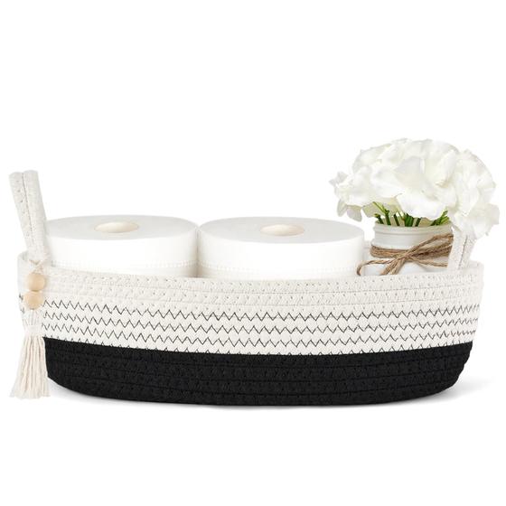 Cesta de armazenamento Mkono Toilet Tank Top Woven Rope preto/branco