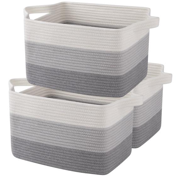 Imagem de Cesta de Armazenamento OIAHOMY - Corda de Algodão Trançada Cinza - Pacote com 3