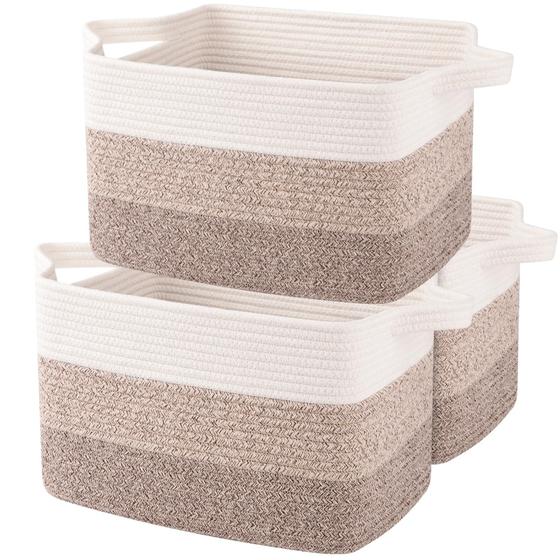 Imagem de Cesta de Armazenamento OIAHOMY de Corda de Algodão - Amarela - Pacote com 3