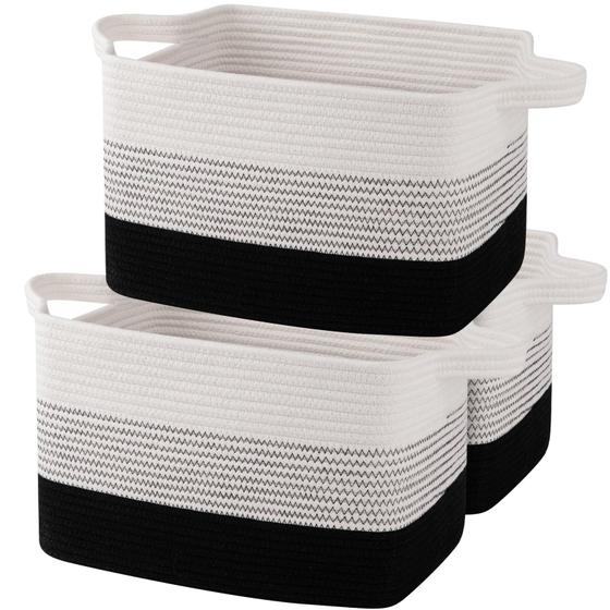 Imagem de Cesta de Armazenamento OIAHOMY de Corda de Algodão - Pacote com 3 - Cor Escuro