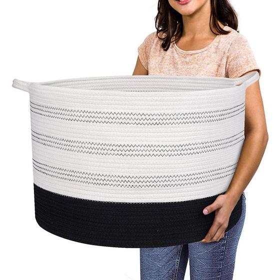 Imagem de Cesta de armazenamento R RUNKA XXXLarge Algodão RUNKA 56x36cm branca+preta