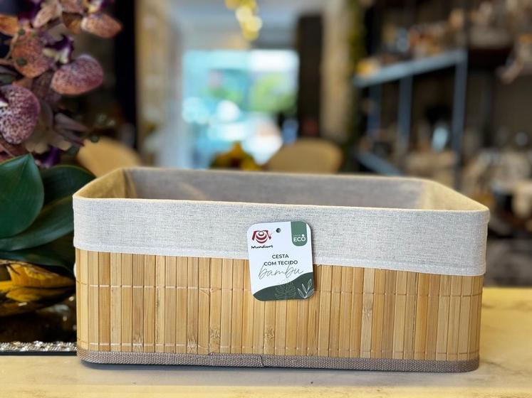 Imagem de Cesta de bambu com tecido retangular 37x26/15