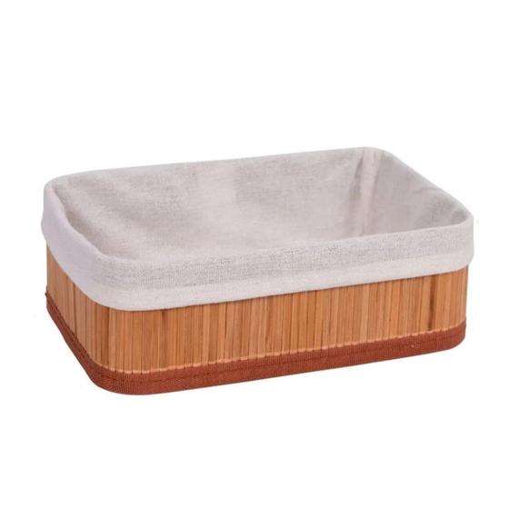 Imagem de Cesta de Bambu Organizadora c/ Tecido Multiuso MEK 29x19x10cm