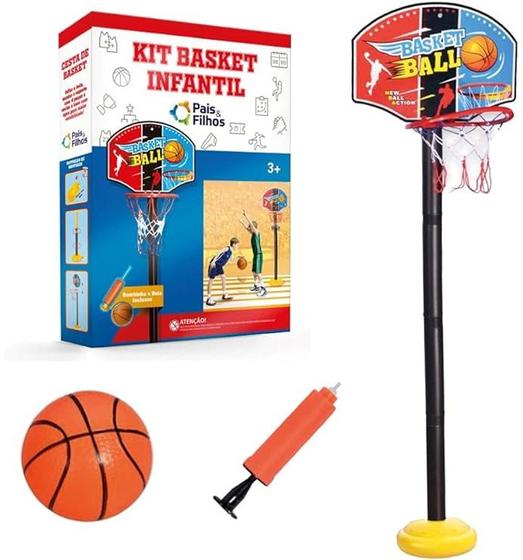 Imagem de Cesta De Basquete Infantil Brinquedo Kit Bola Tabela Bomba Pais e Filhos