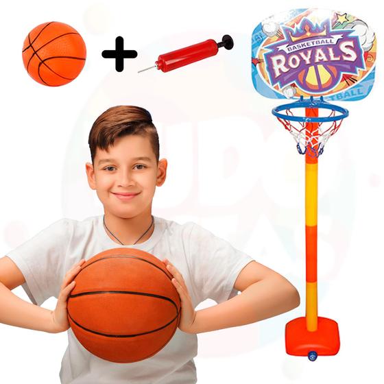 Imagem de Cesta De Basquete Infantil Pedestal Regulável + Bola de Basquete E Bomba De Ar