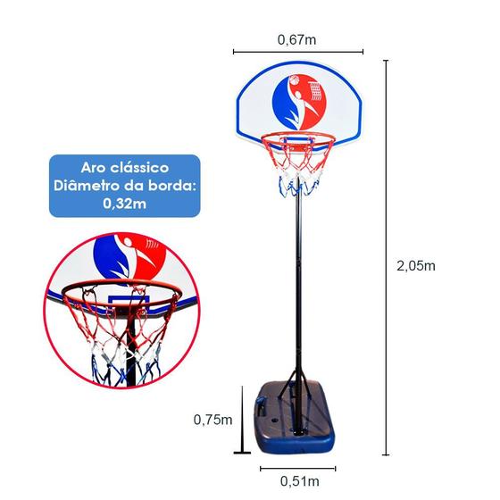 Imagem de Cesta de Basquete Móvel Ajustável Aro em Aço e Rede em Nylon