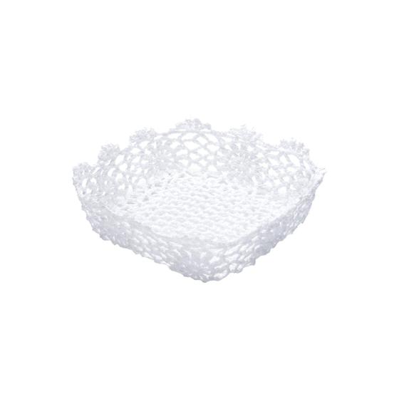 Imagem de Cesta de Mesa Porta Pão Quadrada Crochê Impermeável Plástico 22cmx8cm Lyor Branco